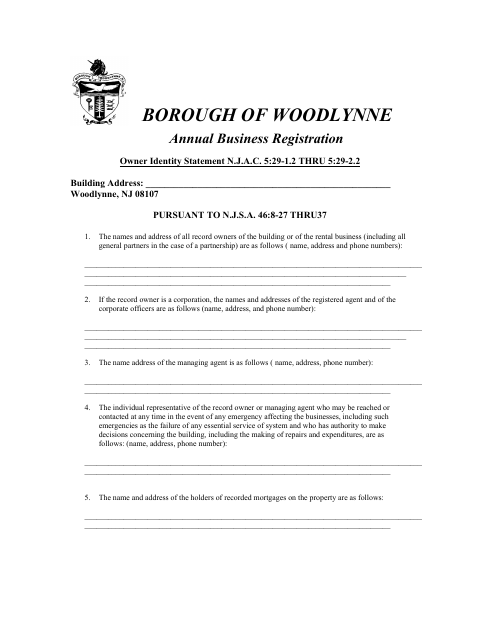 First page of the Annual Business Registration Owner Identity Statement