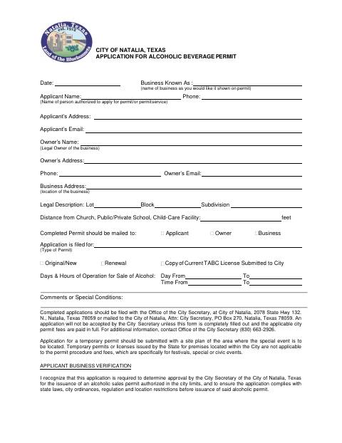 First page of the Application for Alcoholic Beverage Permit