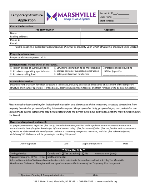 First page of the Temporary Structure Permit Application