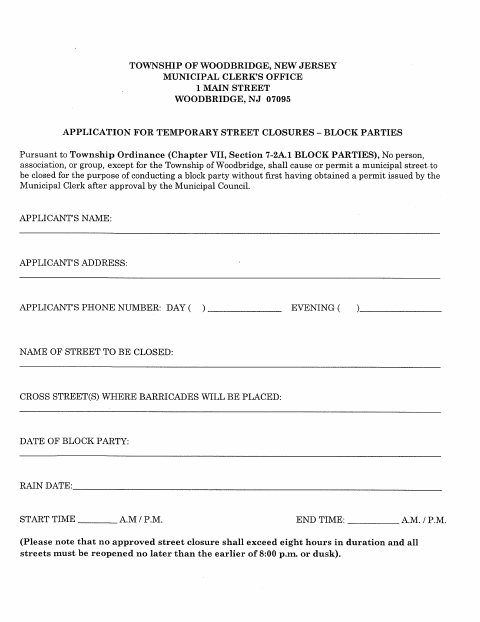 First page of the Application for Block Parties