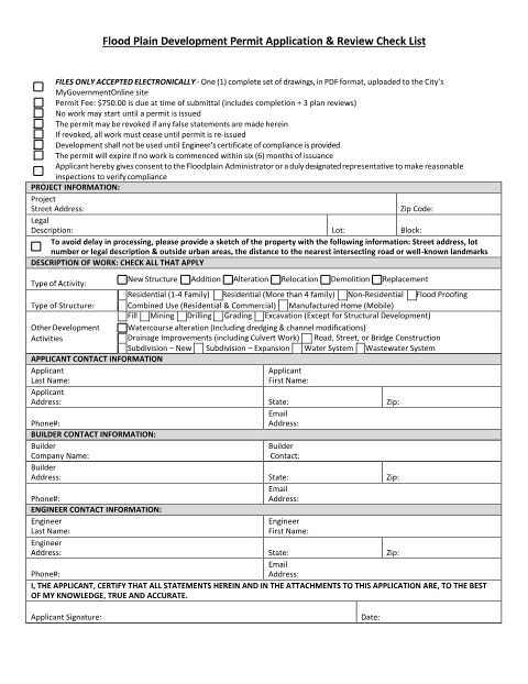 First page of the Floodplain Development Permit Application