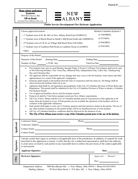 First page of the Fire Hydrant Application