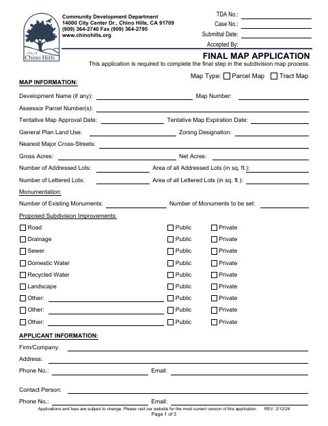 First page of the Final Map Application