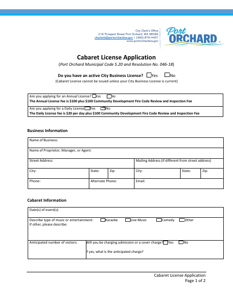 First page of the Cabaret License Application