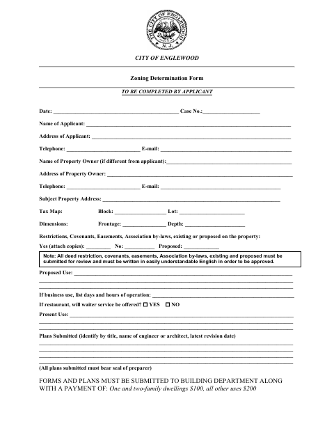 First page of the Zoning Determination Form