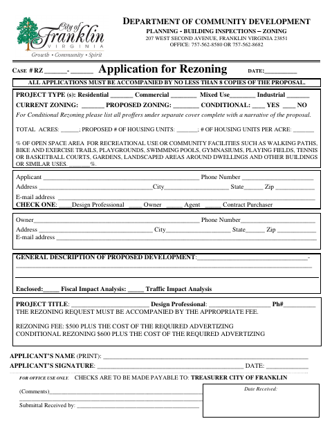 First page of the Application for Rezoning