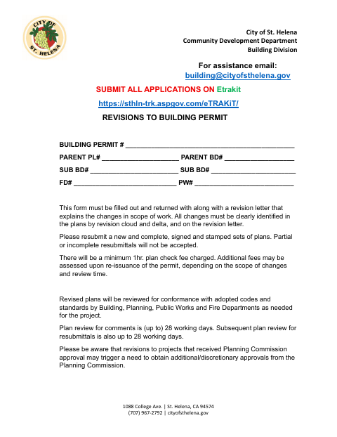 First page of the Revision to Building Permit