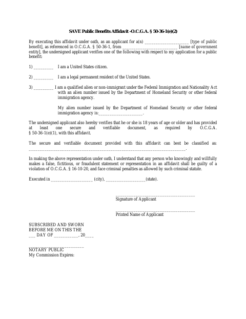 First page of the SAVE Public Benefits Affidavit