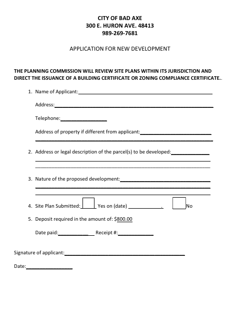 First page of the Application for New Development