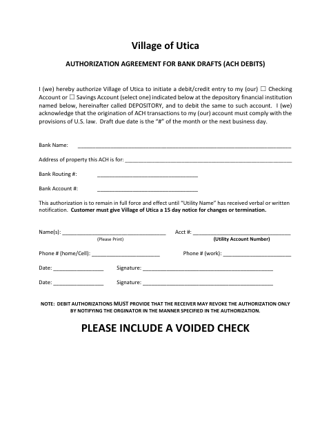 First page of the Authorization Agreement for Bank Drafts (ACH Debits)