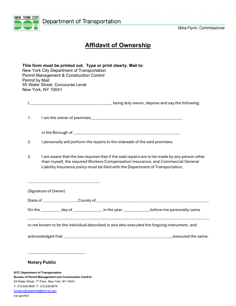 First page of the Affidavit of Ownership