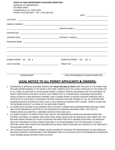 First page of the Building Permit Application