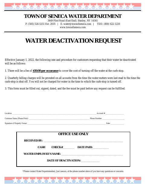 First page of the Water Deactivation Request
