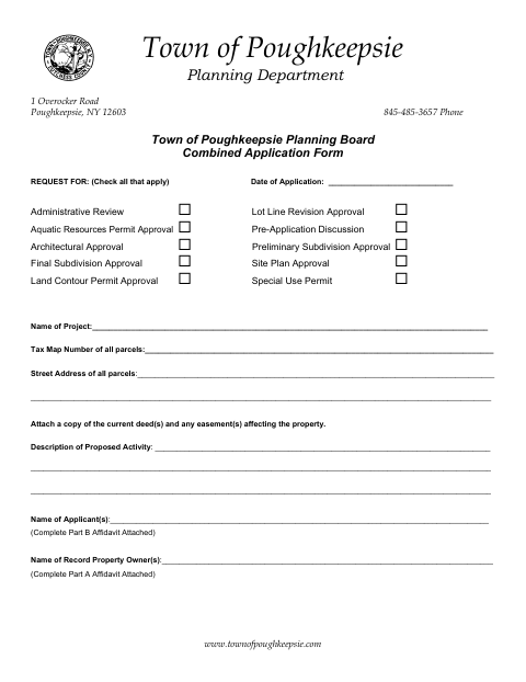 First page of the Planning Board Combined Application and Affidavits