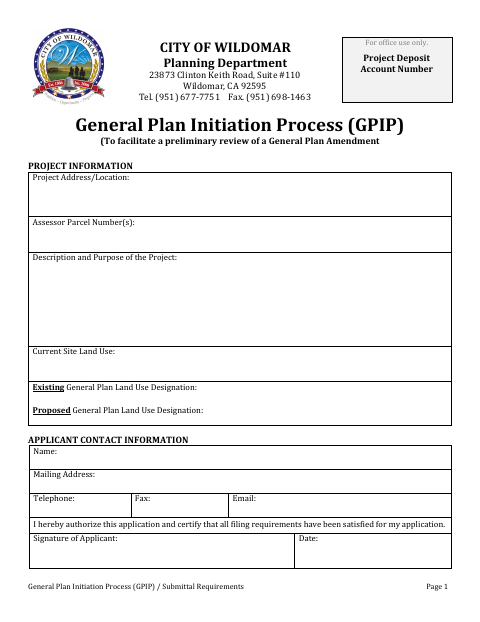 First page of the General Plan Initiation Process Application