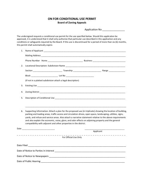 First page of the Application for Conditional Use Permit