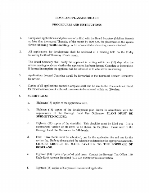 First page of the Major Site Plan Application