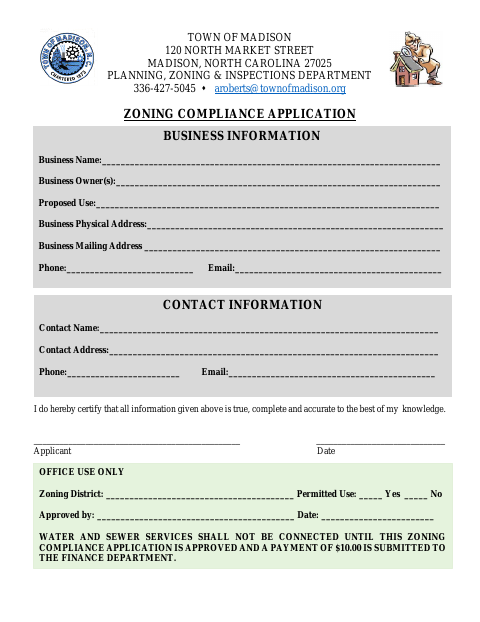 First page of the Zoning Compliance Application