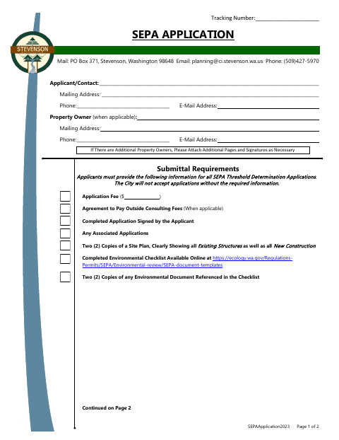 First page of the SEPA Application