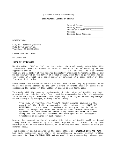 First page of the Irrevocable Letter of Credit