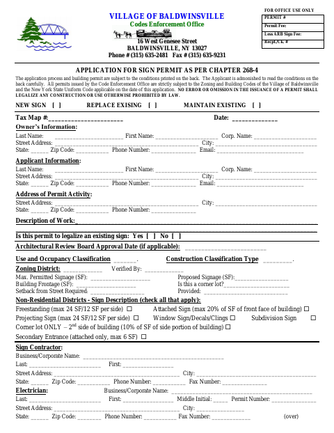 First page of the Application for Sign Permit