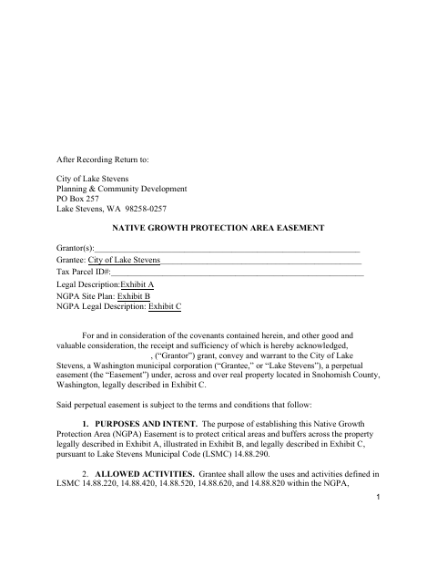First page of the Native Growth Protection Area Easement