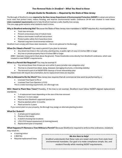 First page of the Tree Removal Permit Application