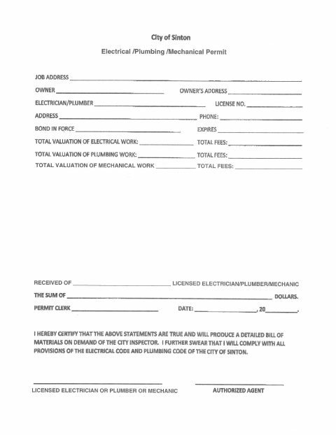 First page of the Residential Trade Work Permit Application