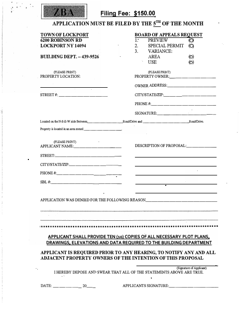 First page of the Town Zoning Board Application