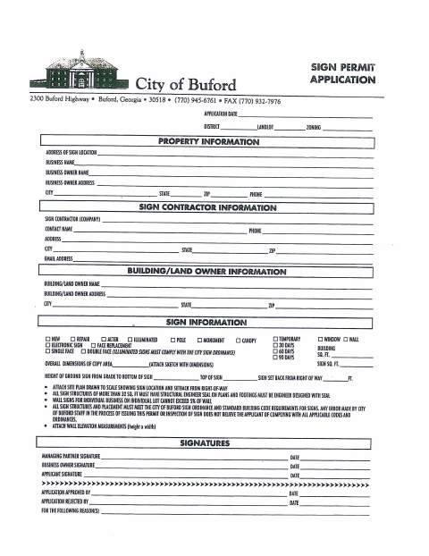 First page of the Sign Permit Application