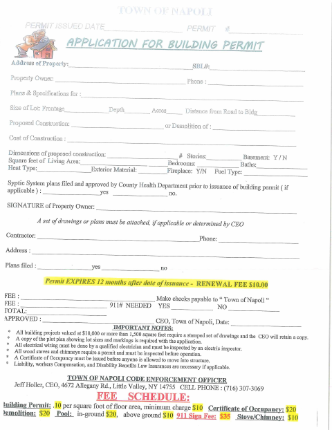First page of the Building Permit Form
