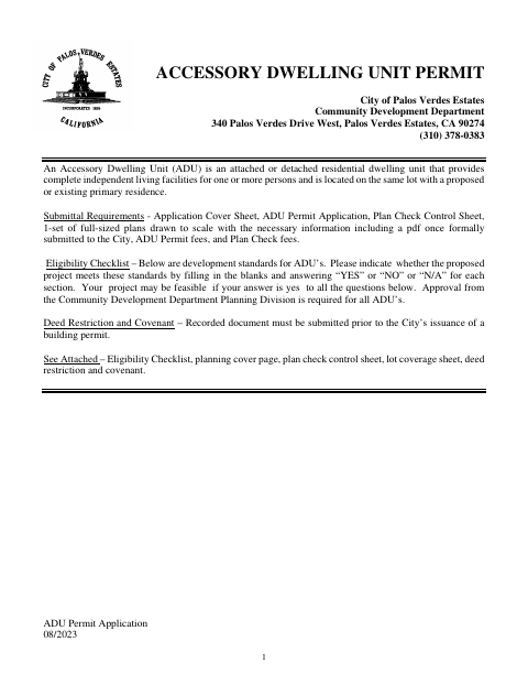 First page of the Accessory Dwelling Unit Permit Application