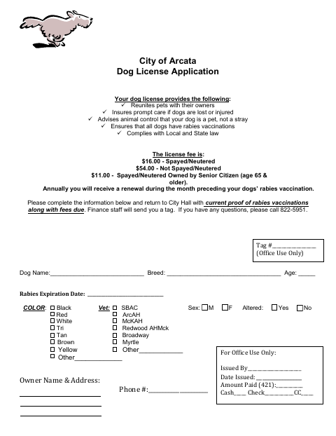 First page of the Dog License Application
