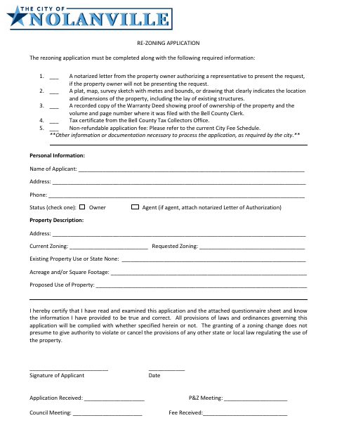 First page of the Rezoning Application