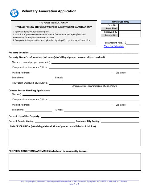 First page of the Voluntary Annexation Application and Checklist