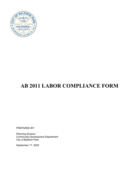 First page of the AB 2011 Labor Compliance Form