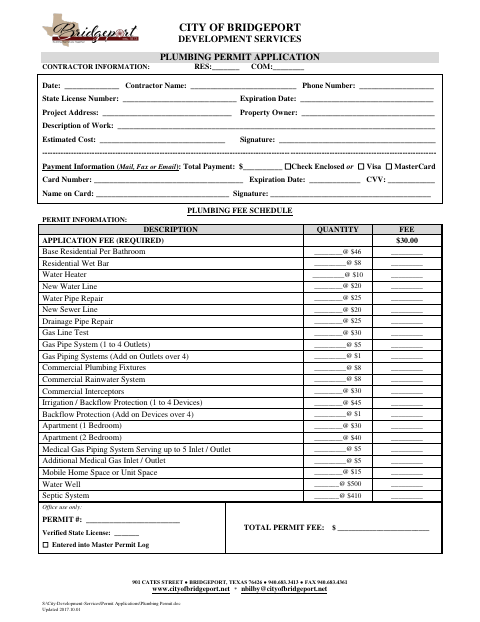 First page of the Plumbing Permit Application