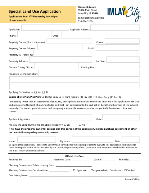 First page of the Special Land Use Application