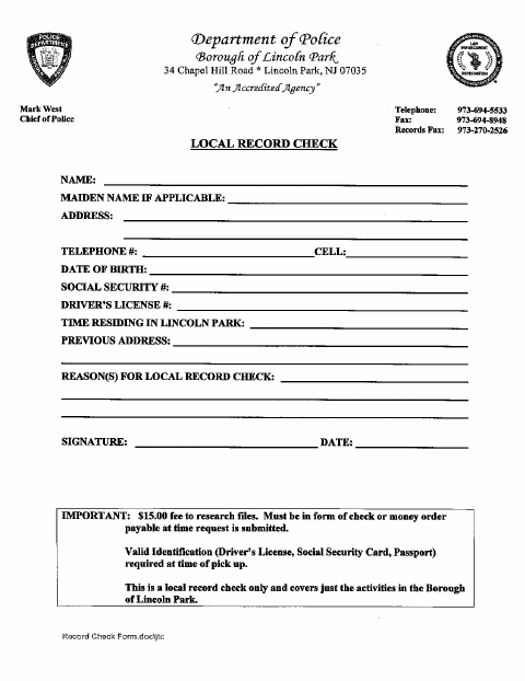 First page of the Local Record Check