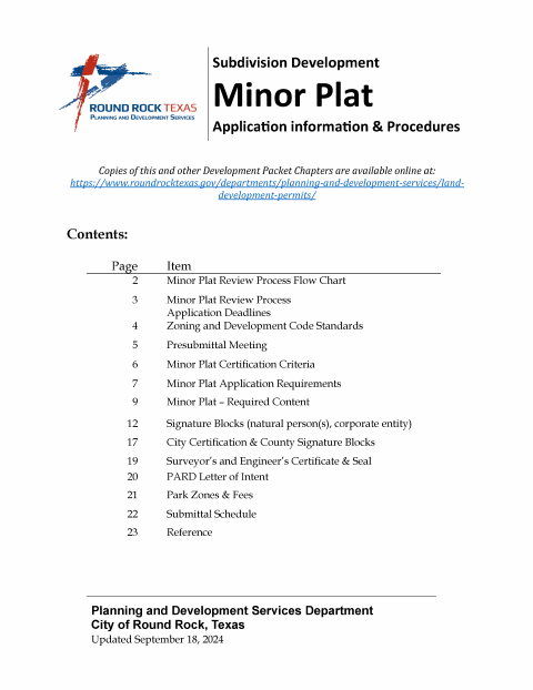 First page of the Minor Plat Packet