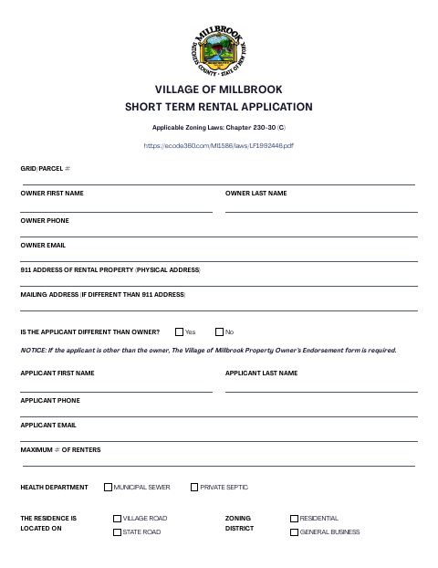 First page of the Short Term Rental Application