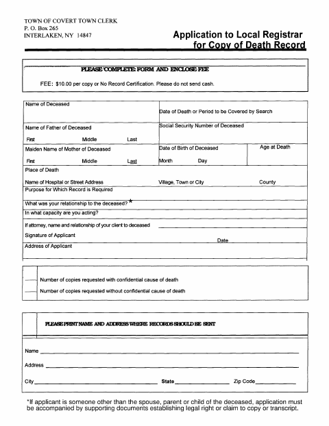 First page of the Death Record Copy Application