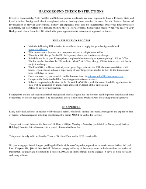 First page of the Peddlers Permit Application and Instructions