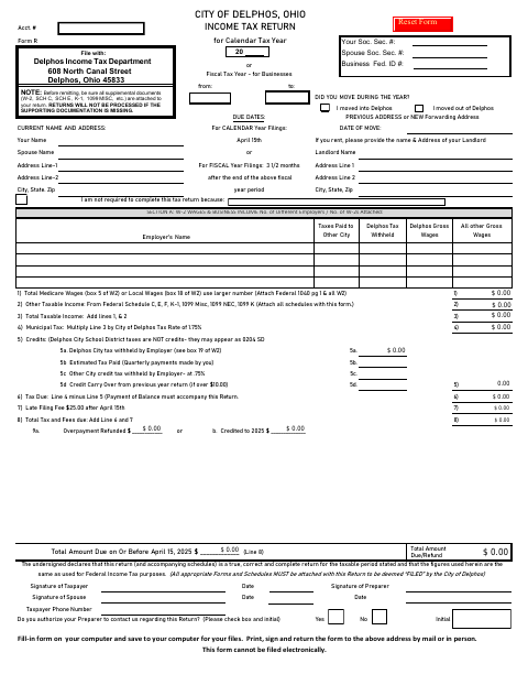 First page of the Form R Annual Income Tax Return
