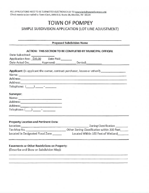 First page of the Simple Subdivision Application (Lot Line Adjustment)