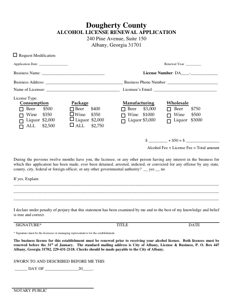 First page of the Alcohol License Renewal Application