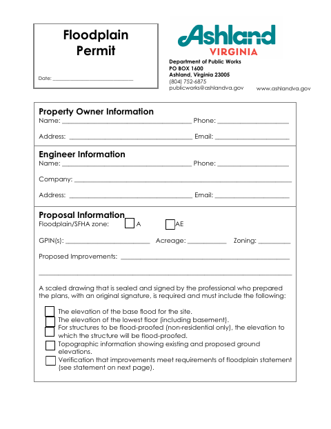 First page of the Floodplain Permit