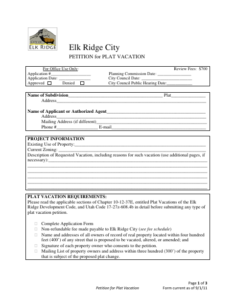 First page of the Petition for Plat Vacation