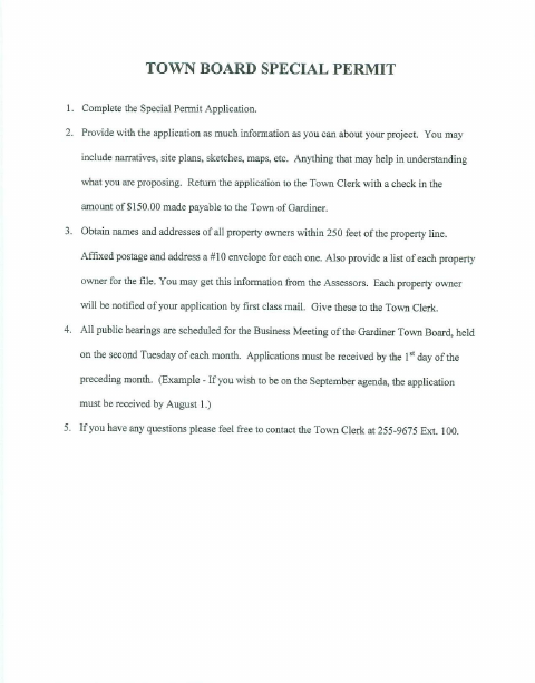 First page of the Town Board Special Permit Application