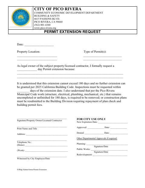 First page of the Permit Extension Request